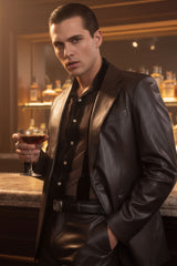 Barabas Wholesale Men's Faux Leather Solid Color Notch Lapel Suit 5SU41 Coffee