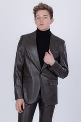 Barabas Wholesale Men's Faux Leather Solid Color Notch Lapel Suit 5SU41 Coffee