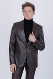 Barabas Wholesale Men's Faux Leather Solid Color Notch Lapel Suit 5SU41 Coffee