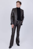 Barabas Wholesale Men's Faux Leather Solid Color Notch Lapel Suit 5SU41 Coffee