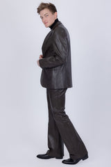 Barabas Wholesale Men's Faux Leather Solid Color Notch Lapel Suit 5SU41 Coffee