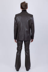 Barabas Wholesale Men's Faux Leather Solid Color Notch Lapel Suit 5SU41 Coffee