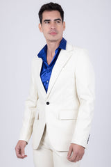 Barabas Wholesale Men's Faux Leather Solid Color Notch Lapel Suit 5SU41 Off White