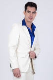 Barabas Wholesale Men's Faux Leather Solid Color Notch Lapel Suit 5SU41 Off White