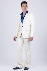 Barabas Wholesale Men's Faux Leather Solid Color Notch Lapel Suit 5SU41 Off White