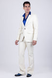 Barabas Wholesale Men's Faux Leather Solid Color Notch Lapel Suit 5SU41 Off White