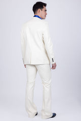 Barabas Wholesale Men's Faux Leather Solid Color Notch Lapel Suit 5SU41 Off White