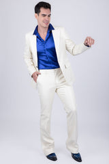 Barabas Wholesale Men's Faux Leather Solid Color Notch Lapel Suit 5SU41 Off White
