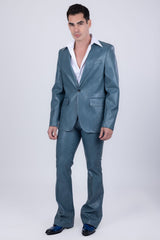Barabas Wholesale Men's Faux Leather Solid Color Notch Lapel Suit 5SU41 Teal