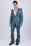 Barabas Wholesale Men's Faux Leather Solid Color Notch Lapel Suit 5SU41 Teal