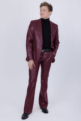 Barabas Wholesale Men's Faux Leather Solid Color Notch Lapel Suit 5SU41 Wine