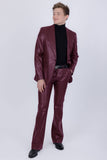 Barabas Wholesale Men's Faux Leather Solid Color Notch Lapel Suit 5SU41 Wine