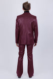 Barabas Wholesale Men's Faux Leather Solid Color Notch Lapel Suit 5SU41 Wine