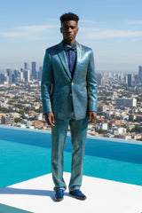 Barabas Wholesale Men's Shiny Geometric Slim Fit Pattern Notch Lapel Suit 5SU42 Multi