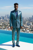 Barabas Wholesale Men's Shiny Geometric Slim Fit Pattern Notch Lapel Suit 5SU42 Multi
