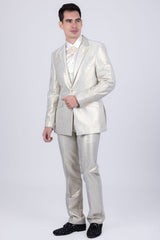 Barabas Wholesale Men's Shiny Geometric Slim Fit Pattern Notch Lapel Suit 5SU42 White