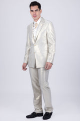 Barabas Wholesale Men's Shiny Geometric Slim Fit Pattern Notch Lapel Suit 5SU42 White