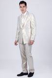 Barabas Wholesale Men's Shiny Geometric Slim Fit Pattern Notch Lapel Suit 5SU42 White