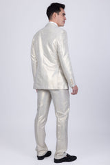 Barabas Wholesale Men's Shiny Geometric Slim Fit Pattern Notch Lapel Suit 5SU42 White