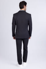 Barabas Wholesale Men's Matte Geometric Slim Fit Pattern Notch Lapel Suit 5SU43  Black