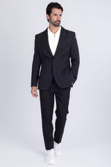 Barabas Wholesale Men's Matte Geometric Slim Fit Pattern Notch Lapel Suit 5SU43 Black