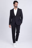 Barabas Wholesale Men's Matte Geometric Slim Fit Pattern Notch Lapel Suit 5SU43 Black