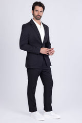 Barabas Wholesale Men's Matte Geometric Slim Fit Pattern Notch Lapel Suit 5SU43 Black