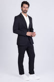 Barabas Wholesale Men's Matte Geometric Slim Fit Pattern Notch Lapel Suit 5SU43 Black