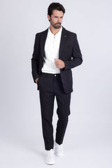 Barabas Wholesale Men's Matte Geometric Slim Fit Pattern Notch Lapel Suit 5SU43 Black