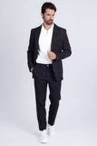 Barabas Wholesale Men's Matte Geometric Slim Fit Pattern Notch Lapel Suit 5SU43 Black