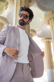 Barabas Wholesale Men's Matte Geometric Slim Fit Pattern Notch Lapel Suit 5SU43 Iris