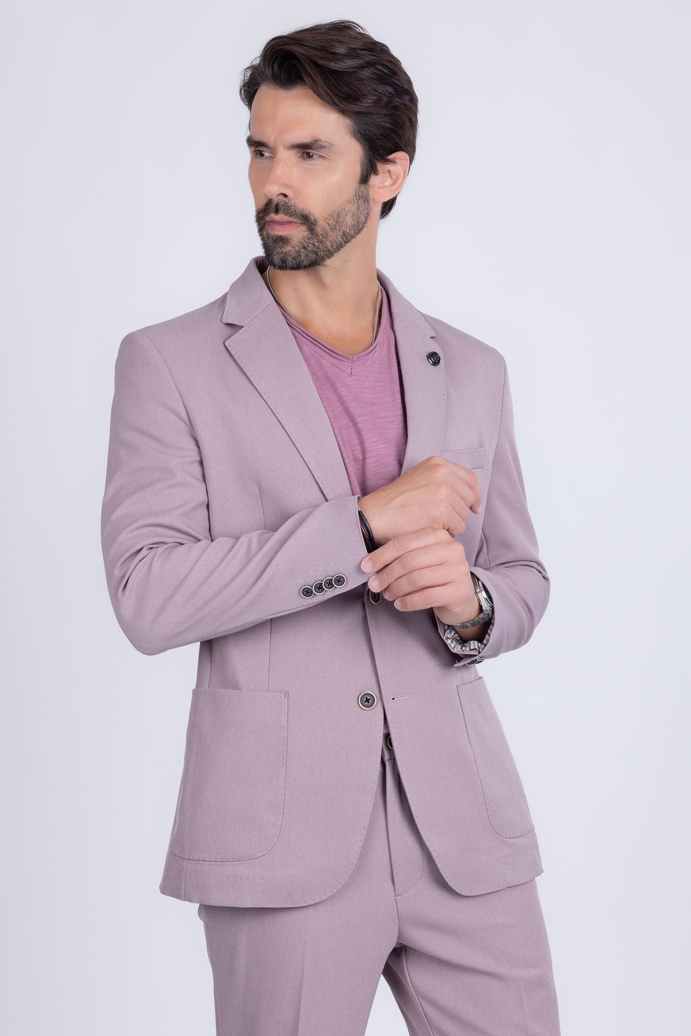 Barabas Wholesale Men's Matte Geometric Slim Fit Pattern Notch Lapel Suit 5SU43 Iris Purple