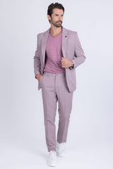 Barabas Wholesale Men's Matte Geometric Slim Fit Pattern Notch Lapel Suit 5SU43 Light Purple
