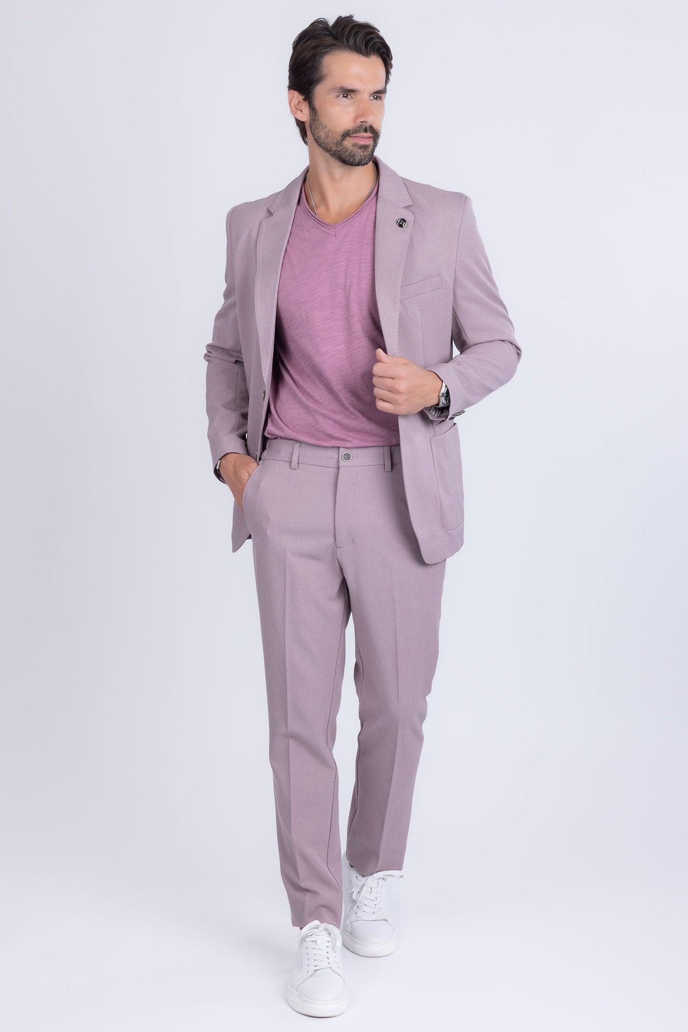 Barabas Wholesale Men's Matte Geometric Slim Fit Pattern Notch Lapel Suit 5SU43 Light Purple