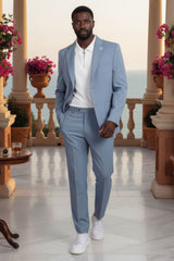 Barabas Wholesale Men's Matte Geometric Slim Fit Pattern Notch Lapel Suit 5SU43 Light Blue