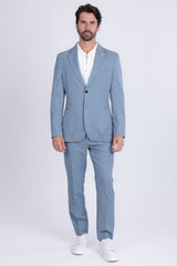 Barabas Wholesale Men's Matte Geometric Slim Fit Pattern Notch Lapel Suit 5SU43 Light Blue