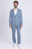 Barabas Wholesale Men's Matte Geometric Slim Fit Pattern Notch Lapel Suit 5SU43 Light Blue