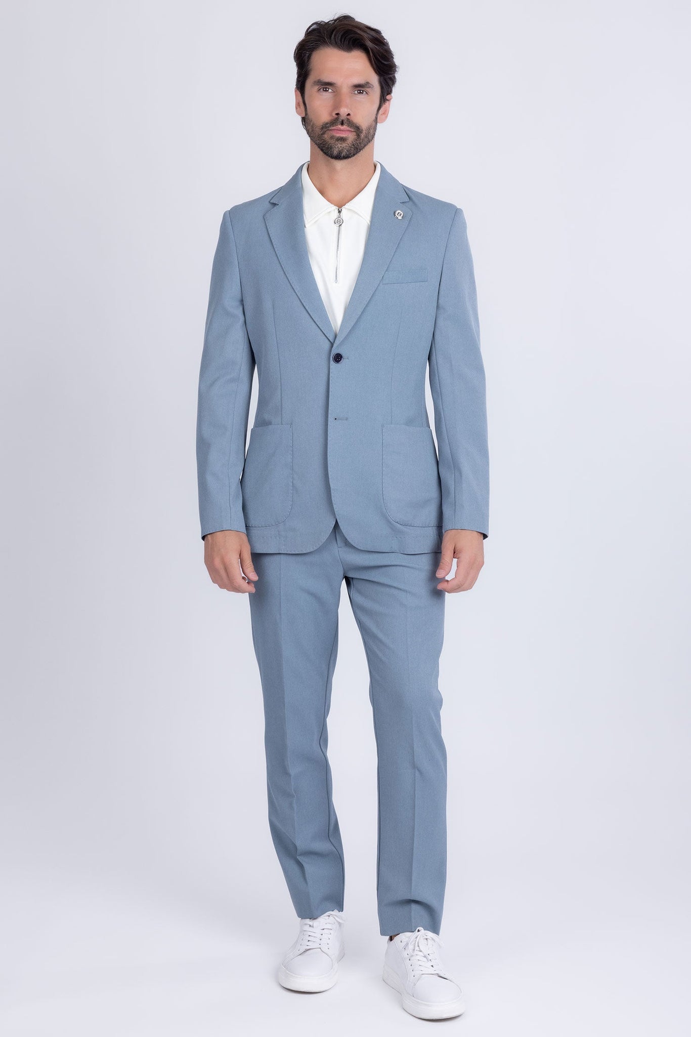 Barabas Wholesale Men's Matte Geometric Slim Fit Pattern Notch Lapel Suit 5SU43 Light Blue