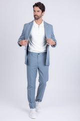 Barabas Wholesale Men's Matte Geometric Slim Fit Pattern Notch Lapel Suit 5SU43  Light Blue