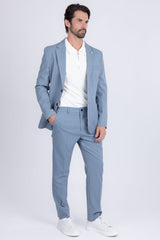 Barabas Wholesale Men's Matte Geometric Slim Fit Pattern Notch Lapel Suit 5SU43 Blue