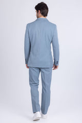 Barabas Wholesale Men's Matte Geometric Slim Fit Pattern Notch Lapel Suit 5SU43 Light Blue