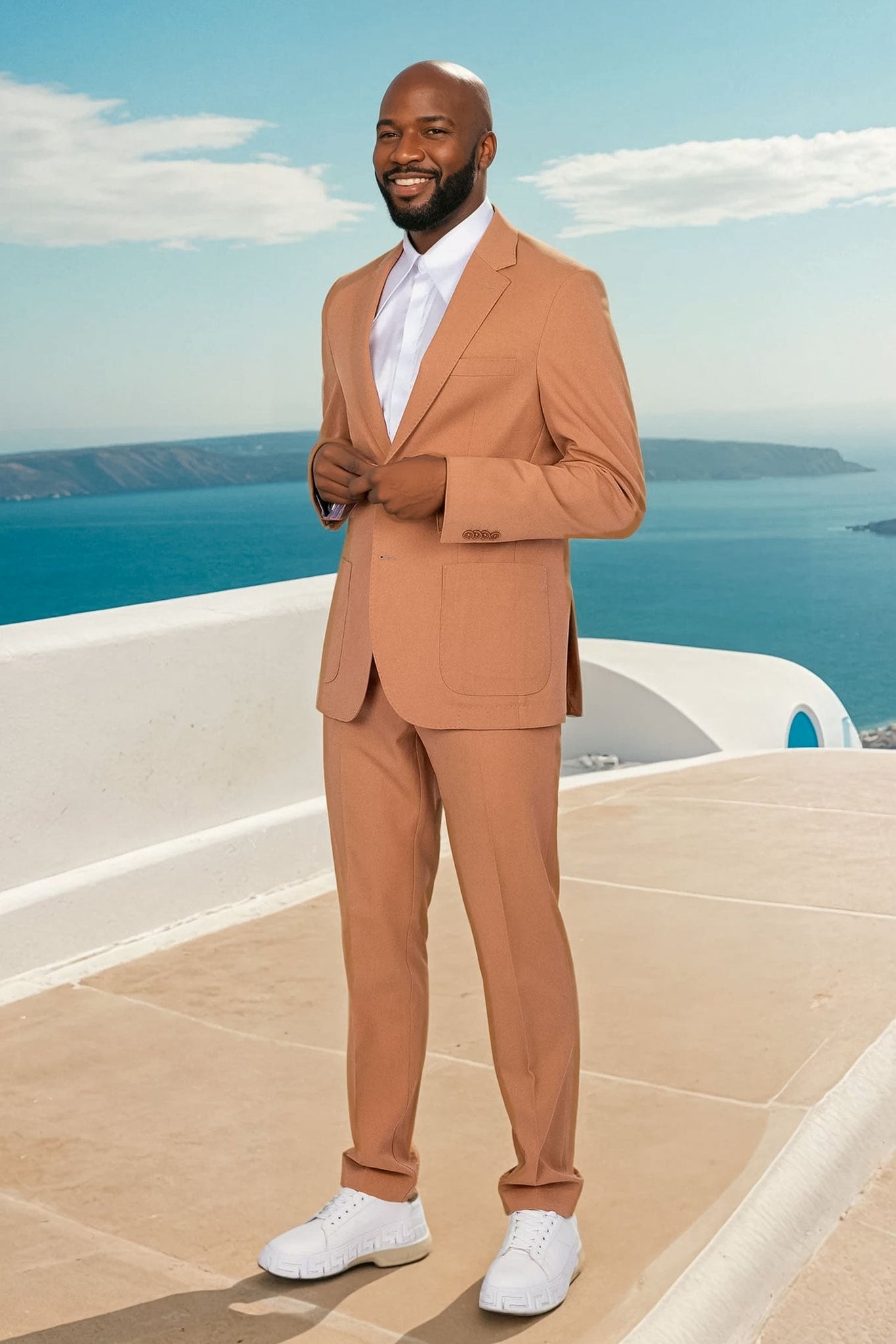 Barabas Wholesale Men's Matte Geometric Slim Fit Pattern Notch Lapel Suit 5SU43 Apricot Crush