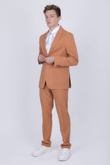 Barabas Wholesale Men's Matte Geometric Slim Fit Pattern Notch Lapel Suit 5SU43 Apricot Crush