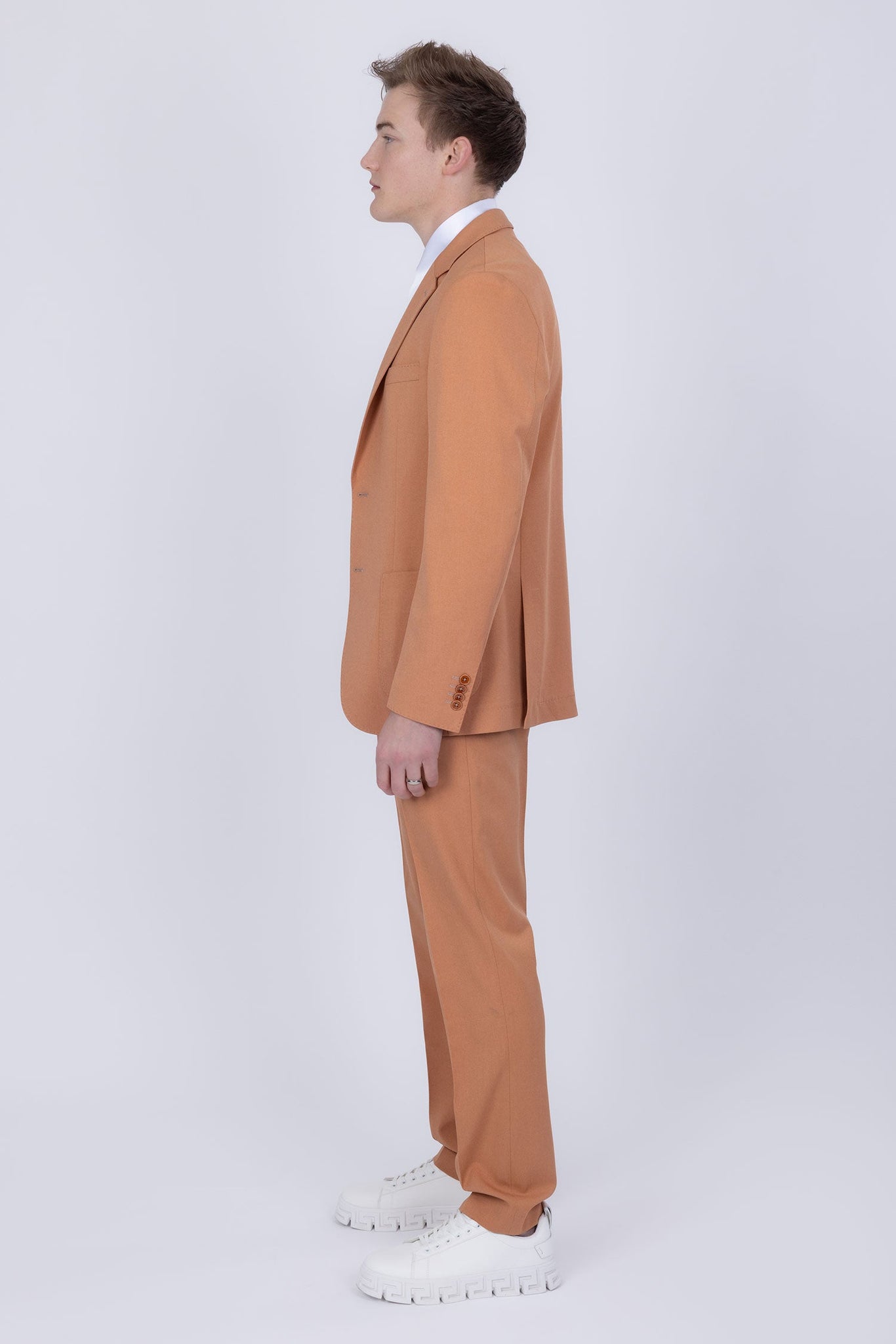 Barabas Wholesale Men's Matte Geometric Slim Fit Pattern Notch Lapel Suit 5SU43 Apricot Crush