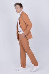 Barabas Wholesale Men's Matte Geometric Slim Fit Pattern Notch Lapel Suit 5SU43 Apricot Crush