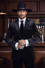 Barabaas Wholesale Men's Velvet Luxury Formal Wear Peak Lapel Suit 5SU51 Black