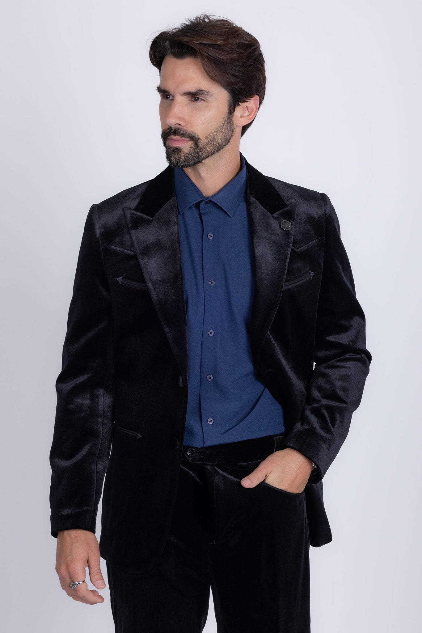 Barabaas Wholesale Men's Velvet Luxury Formal Wear Peak Lapel Suit 5SU51 Black