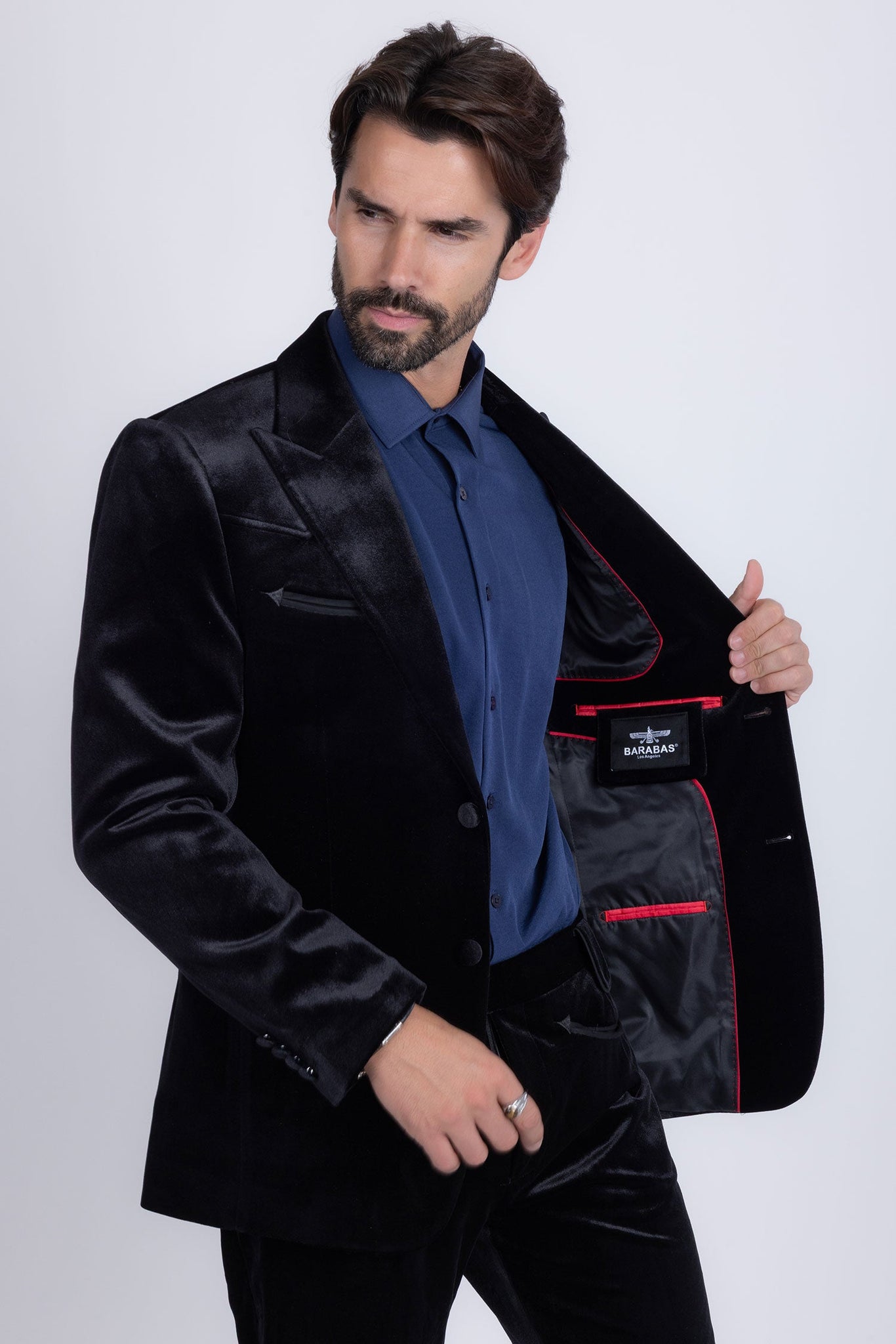Barabaas Wholesale Men's Velvet Luxury Formal Wear Peak Lapel Suit 5SU51 Black
