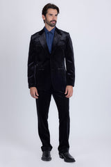 Barabaas Wholesale Men's Velvet Luxury Formal Wear Peak Lapel Suit 5SU51 Black