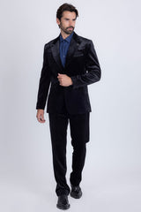 Barabaas Wholesale Men's Velvet Luxury Formal Wear Peak Lapel Suit 5SU51 Black